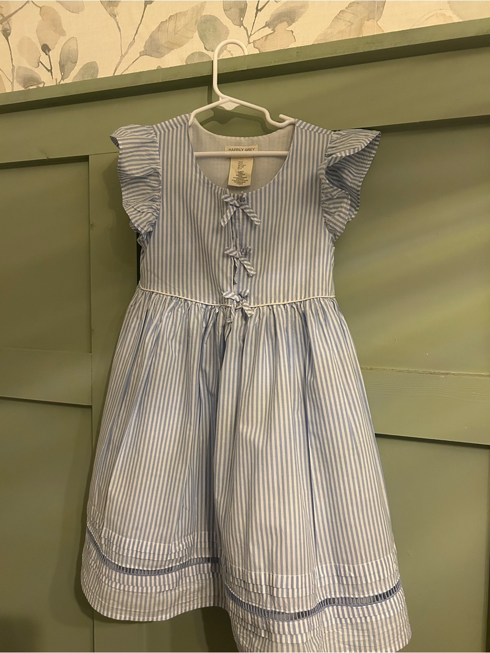 Hannah Grey Blue & White Striped Bow-Front Ruffle Dress